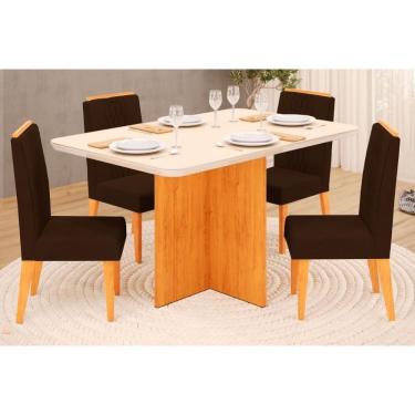 Imagem de Sala De Jantar Completa Hera Tampo Madeirado C- Vidro Reto 120x90cm E 4 Cadeiras Lia Cedro-off White - Suede Moca - Dj Móveis