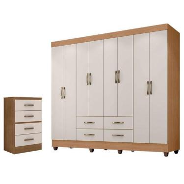 Imagem de Guarda Roupa Casal Porto Com Cômoda Lite 4 Gavetas Nature Off White – Móveis Leão