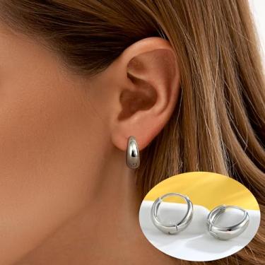 Imagem de Brincos de argola de prata grossos para mulheres, modernos banhados a ouro branco e leves, joias de prata