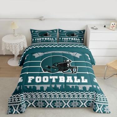 Imagem de Erosebridal Conjunto de edredom de futebol americano, tamanho solteiro, para crianças, adolescentes e adultos, conjunto de cama temático de rúgbi, decoração de quarto para amantes de futebol, verde,