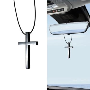 Imagem de Lyxheth Ornamentos de pendurar em cruz para espelho retrovisor de carro, pingente de carro, pingente de espelho retrovisor de metal cruzado, acessórios de suspensão de carro universal para carros