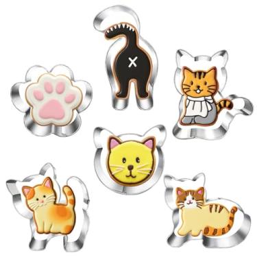 Imagem de Conjunto de cortadores de biscoito de gatinho - 6 peças - rosto de gatinho, bumbum de gatinho, pata de gatinho e 3 formas fofas, moldes de biscoito para gatos e gatos para festas temáticas de gatinho (gato)