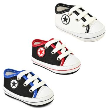Imagem de Kit 3 pares Sapatinho De Bebe para recém nascido T12 (BRANCO/PRETO E PRETO/VERMELHO E PRETO/ROYAL, BR, Bebê, Numérico, 14)