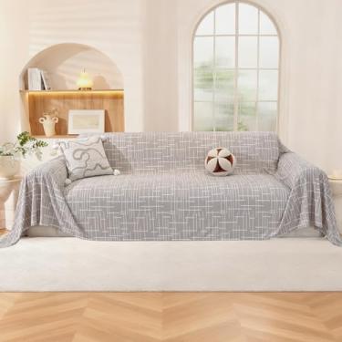 Imagem de CYCMACO Capa de sofá Boho para cães, 198 cm x 231 cm, capas de poltrona grandes, capas de sofá laváveis, capa de sofá seccional para 1 almofada de sofá, protetor de móveis, cinza claro