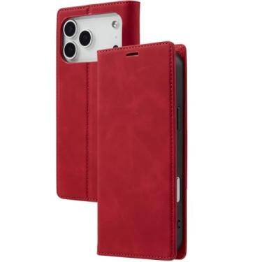 Imagem de LTLMYDAM Capa carteira para iPhone 17 Pro Max/17 Pro/Air/17, porta-cartões de couro, capa de proteção completa antirarranhões, capa interna macia, vermelha, 17 Pro Max