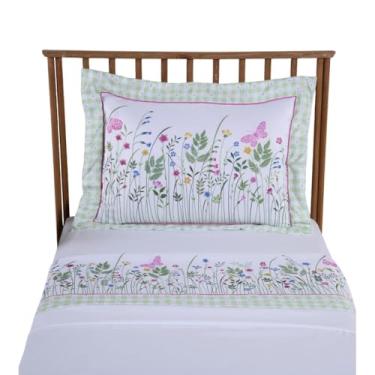 Imagem de Jogo de Lençol Infantil para Meninas, com Estampa Digital Temática de Borboletas, Jardins e Libélulas, 100% Poliéster 300 Fios, 3 Peças - Lençol com e sem Elástico e Fronha (Girls/Jardins)