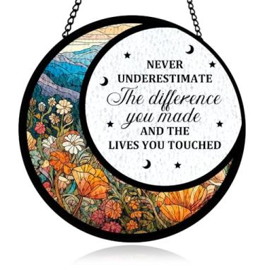 Imagem de Painel de vitrais de flores com lua e estrela, apanhador de sol floral para parede, enfeites de janela com citação inspiradora, decoração de citação edificante, presentes para meninos e meninas