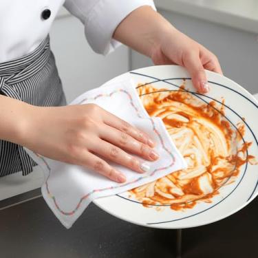 Imagem de 2 peças de pano de prato de cozinha, pano de limpeza de microfibra, 9,84 × 9,213 cm, pano de lavagem absorvente reutilizável, para pratos e bancadas, branco