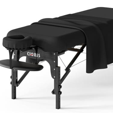 Imagem de CLORIS Jogo de lençol universal de 3 peças para mesa de massagem profissional, microfibra macia e leve, inclui capa de mesa de massagem, lençol com elástico e capa para descanso de rosto - preto