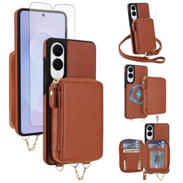 Imagem de Capa de telefone para Samsung Galaxy S25 Edge carteira com zíper capa de bolsa protetora de tela transversal alça de cordão 2 em 1 magnética destacável bloqueio RFID Flip S25Edge 25S S 25 25Edge