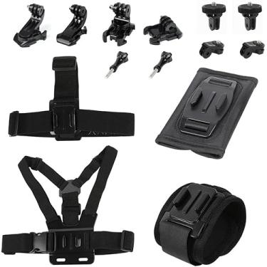 Imagem de Conjunto de acessórios 4 em 1, alça de cabeça, suporte de pulso no peito, suporte de clipe de mochila compatível com Gopro Hero 13 12 11 10 Max 9 8 7 6 5 Session Most Insta360 Action Camera