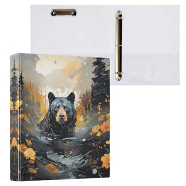 Imagem de Fichário de 3 anéis, anéis D de 3 cm com fichários Clipbaord, urso preto, personalizável