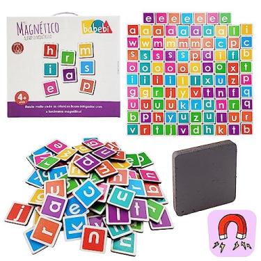 Imagem de Kit Alfabeto Móvel Magnético Madeira Letra Minúscula 96 Peças Babebi