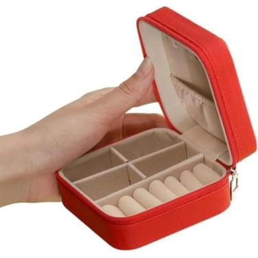 Imagem de Porta Joias Portátil com Zíper – Estojo Compacto e Elegante para Guardar Anéis, Brincos, Pulseiras e Colares | Ideal para Viagem e Organização! (Vermelho)