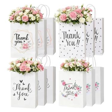 Imagem de 12 sacos de presente de papel de agradecimento com alças, 21 x 15 x 8 cm, sacos de presente de casamento para convidados, lembrancinhas de festa, agradecimento, aniversário, funcionário, negócios