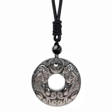 Imagem de Anjiucc Colar com pingente de árvore da vida com pedra preciosa natural, obsidiana preta/obsidiana dourada para colar masculino e feminino, Approx1.18 inches, Pedra, Obsidiana