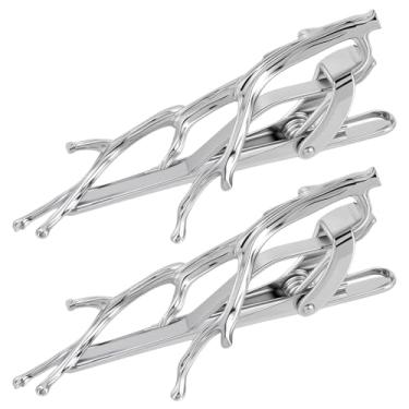 Imagem de WEBEEDY 2 peças de clipes de gravata prateados para homens, galhos de árvores, prendedores de gravata de barra, personalizados para ternos de casamento, reuniões de negócios, dia de Ação de Graças