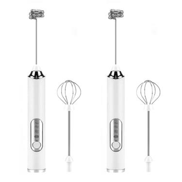 Imagem de Batedor Misturador Mixer Elétrico para Bebidas Leite Café Clara de Ovos 2 em 1 Utensílios de Cozinha (KIT 2-Branco)
