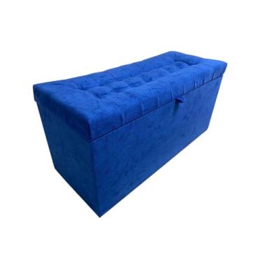 Imagem de Puff Baú Organizador 1 Metro com Assento Estofado - MDF 15mm, Suporta 180kg - Pronto para Uso(Azul Royal Suede,Rodizios c/travas)