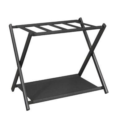 Imagem de IBUYKE Porta-malas para todos os tamanhos de mala, suporte dobrável com prateleira de armazenamento de tecido, fácil de montar para quarto, sala de estar, hotel, preto TLR002B