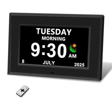 Imagem de MYFMLI Despertador digital para idosos – sem abreviação de data HD, moldura de foto com escurecimento automático, ajuste de ruído branco para idosos (18 cm preto)