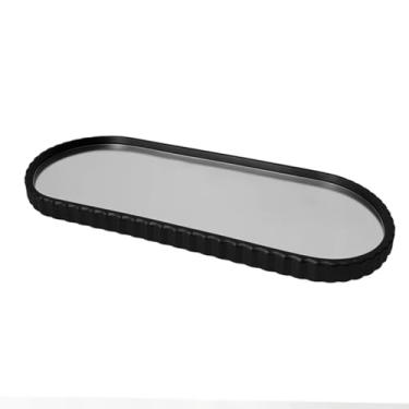 Imagem de Bandeja Decorativa Oval com Acabamento Elegante. Organiza Perfumes, Maquiagens ou Acessórios - Bandeja para Decoração de Banheiro, Penteadeira e Outros. Bordas Detalhadas e Fundo com Espelho (PRETA)