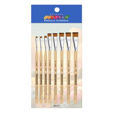 Imagem de Kit c/ 8 Pinceis Chato Sintetico Artisticos Pintura Castelo