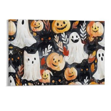 Imagem de HouLaiZhe Pôster de Halloween Gato Preto Abóbora Fantasma Impressão de Arte de Parede Decorações de Halloween Decoração de Parede Estética Gótica para Sala de Estar Quarto 11 x 17 polegadas (28 x 43