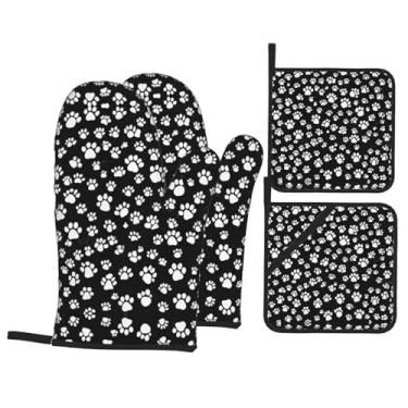 Imagem de Dog Puppy - Conjunto de luvas de cozinha estampadas com suportes de tampa, luvas de forno resistentes ao calor para manusear panelas quentes, grelhar, churrascos, kit de 4 peças.