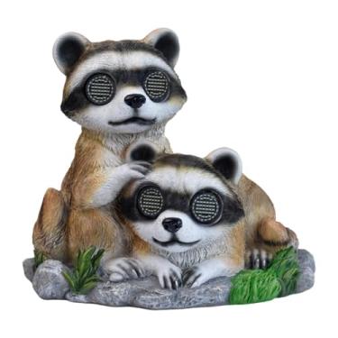 Imagem de RNXRZANK Estátua de Casal de Guaxinins Movida a Energia Solar para Jardim com Movimento Ocular Realista. Estatueta de Animal.