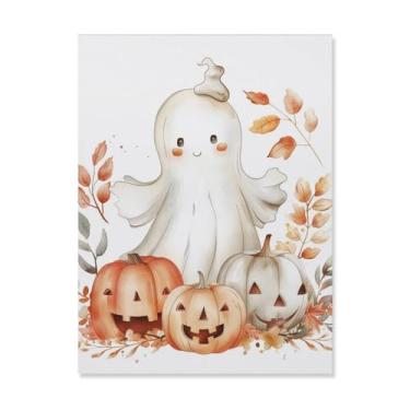 Imagem de HouLaiZhe Pôster de Halloween com estampa de arte de parede em tela de abóbora fantasma fofo decoração de parede gótica para sala de estar quarto 18 x 24 polegadas (45 x 60 cm)
