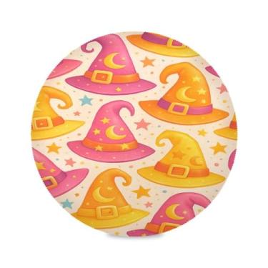Imagem de Wassud Jogo americano chapéus de bruxa caprichosos tapetes de mesa redondos para cozinha e jantar tapetes laváveis resistentes ao calor decoração de mesa 39 cm