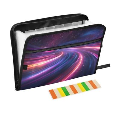 Imagem de Wassud Organizador de arquivos sanfonado colorido com listras de luz, letras A4, pastas de arquivo, organizador de documentos, fólio com etiquetas, pasta de arquivos expansível, 13 bolsos