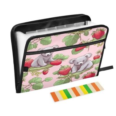 Imagem de Wassud Koala on Strawberry Organizador de arquivos sanfonado com 13 bolsos, pastas expansíveis com abas e adesivos, organizador de pastas de documentos de recibo de papel tamanho carta A4 para viagens