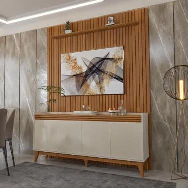 Imagem de Painel Ripado 184cm com Buffet Ripado 4 Portas 180cm - Via Nossa, Off 