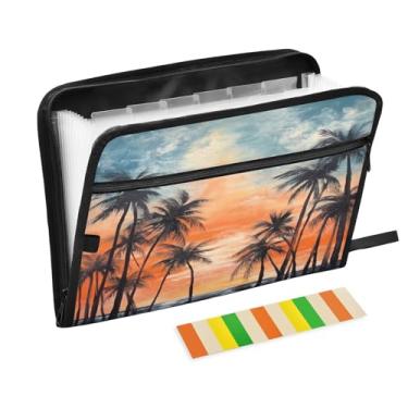 Imagem de Wassud Palmeiras Organizador de arquivos sanfonado com 13 bolsos, pastas expansíveis com abas e adesivos, organizador de pastas de documentos de recibo de papel tamanho carta A4 para viagens de
