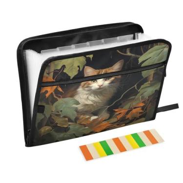 Imagem de Wassud Organizador de arquivos sanfonado de gato fofo com 13 bolsos, pastas expansíveis com abas e adesivos, organizador de pastas de documentos de recibo de papel tamanho carta A4 para viagens de
