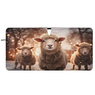 Imagem de CEBUGI Para-brisa de carro dobrável Sombra de sol ovelhas em uma janela de carro com neve Guarda-chuva Para-brisa frontal para acessórios de carro bloqueador solar refletivo de carro legal, P