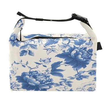 Imagem de STAYTOP Lancheira de flores retrô azul com fivela de alça, lancheira isolada para meninos e meninas, lancheira térmica para trabalho escolar