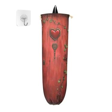 Imagem de xigua Porta vermelha com suporte de saco plástico de coração, suporte de parede com cordão, pacote com 2, organizador de sacolas de supermercado reutilizável para bolsas, meias, roupas íntimas e