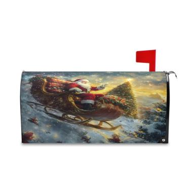 Imagem de Burbuja Capa magnética para caixa de correio, Papai Noel no trenó decorativa para decoração de jardim e quintal, tamanho grande 52,8 x 64,5 cm