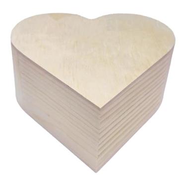 Imagem de simhoa Caixa de madeira inacabada em formato de coração, sem pintura, para guardar joias e objetos de decoração, ideal para aniversários, 15cm X 15cm X 6.8cm