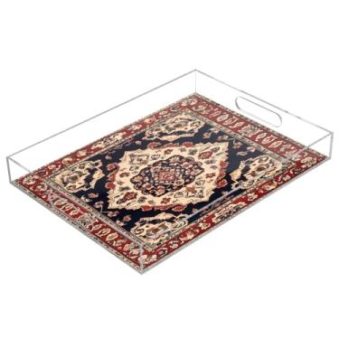 Imagem de STAYTOP Linda bandeja de servir de acrílico vintage com estampa de carpete 15,7 × 11,20 cm, bandejas decorativas à prova de derramamento, organizador de bancada para café da manhã, chá, comida