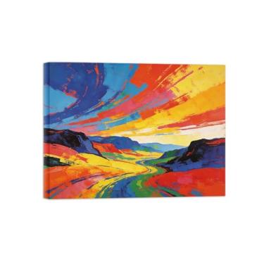 Imagem de Pintura abstrata de arte de parede - paisagem colorida 5-decoração moderna - impressões em tela para sala de estar pronta para pendurar tela emoldurada 60x80cm24x31in