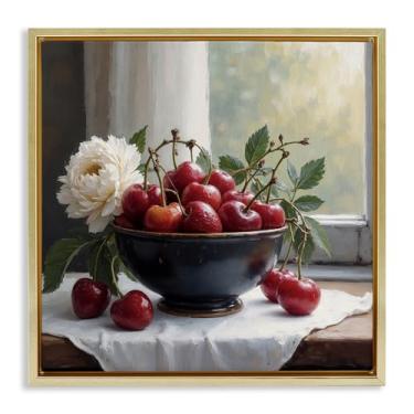 Imagem de Stupell Industries Arte de parede em tela flutuante com moldura preta Cherry & Blossom Still Life, design por Lettered and Lined, 45 x 45 cm