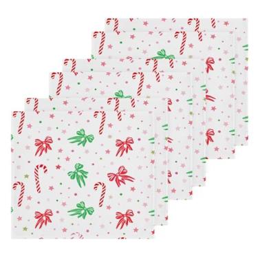 Imagem de Burbuja Toalhas de banho de algodão Candy Cane Bow, pacote com 6, toalhas de rosto altamente macias e absorventes para banheiro, mão, cozinha, academia, limpeza, 30 x 30 cm