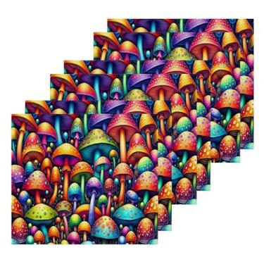 Imagem de Burbuja Pacote com 6 toalhas de algodão coloridas de cogumelos, toalhas de rosto altamente macias e absorventes para banheiro, mão, cozinha, academia, limpeza, 30 x 30 cm