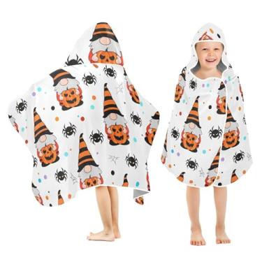 Imagem de Burbuja Gnomos Holding Jack O Lanterns Toalha de banho com capuz para crianças, toalha de praia de pelúcia macia absorvente para chá de meninas e meninos 3-10 anos, 61 x 127 cm
