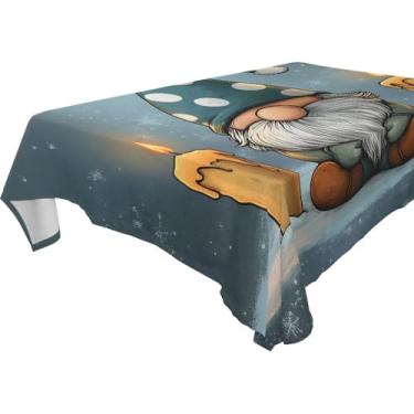 Imagem de YETTASBIN Toalha de mesa quadrada de gnomo de Natal, à prova d'água, resistente a manchas, lavável de poliéster, para piquenique, jantar, férias, cozinha, festa, decoração, 137 x 137 cm