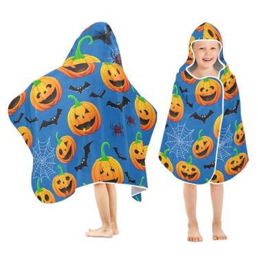 Imagem de Burbuja Abóboras com expressões faciais toalha de banho com capuz para crianças, toalha de praia de pelúcia macia absorvente para meninas e meninos 3-10 anos, 61 x 127 cm